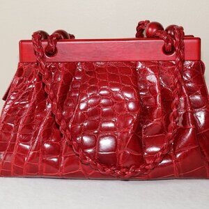 Near Mint Authentic genuine glazed Suarez alligator belly skin bag Made in Italy